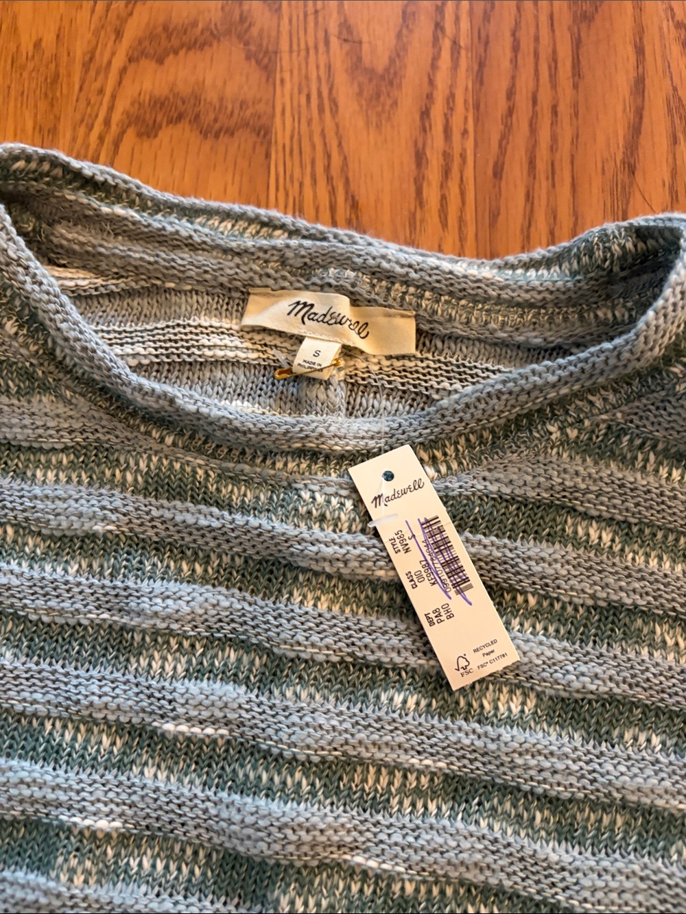 Madewell Light Blue & Sage Striped knit top